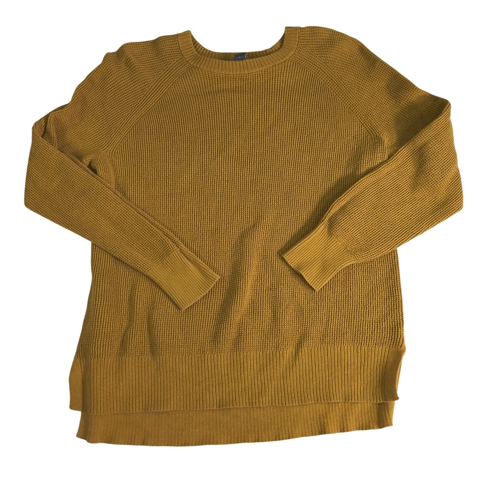Eddie Bauer Womens S Mustard Yellow Knit Cotton Sweater High-Low Hem Slit